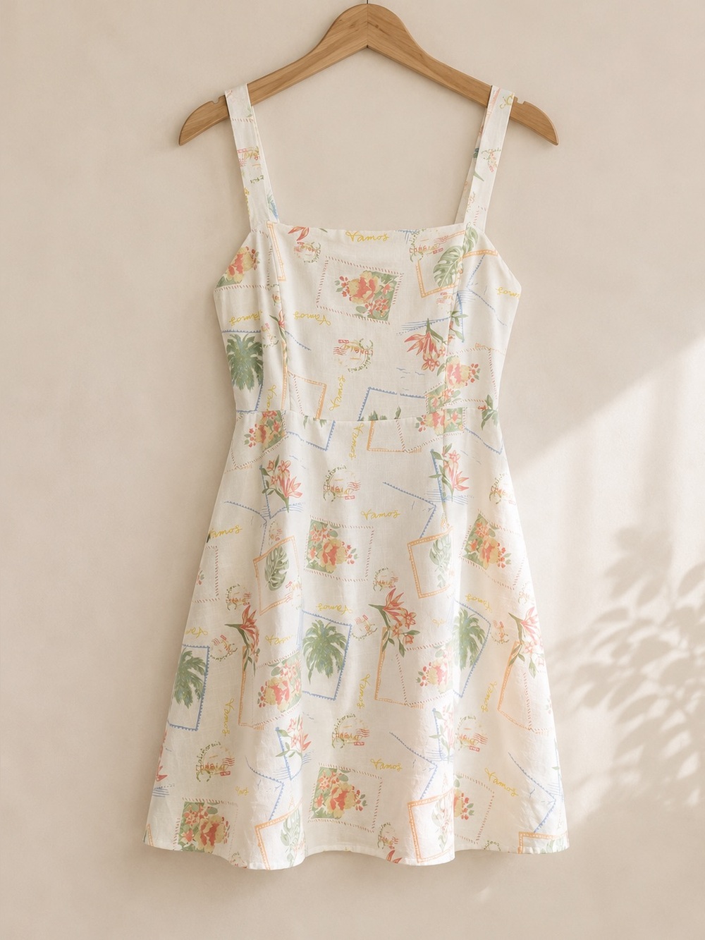 White Cotton Dress with Pastel Floral Print